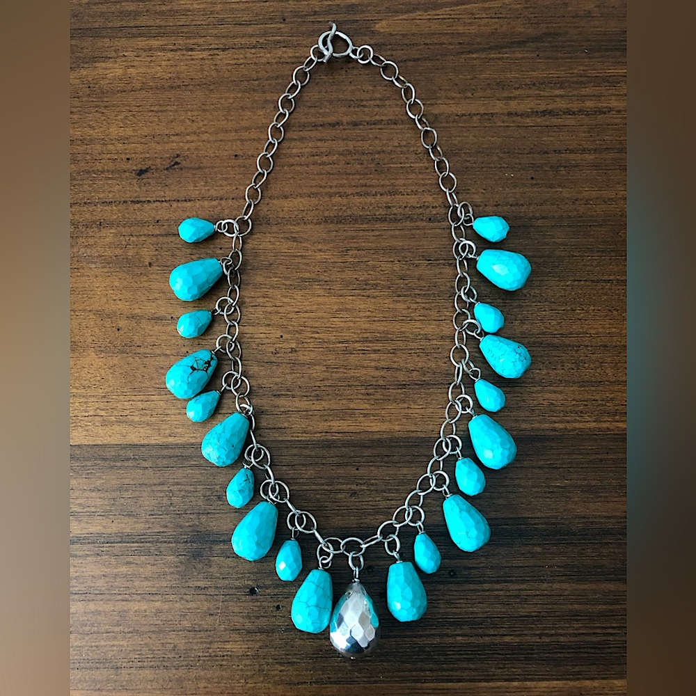 Gorgeous SIMON SEBBAG faceted solid Turquoise and .925 Silver beaded necklace.